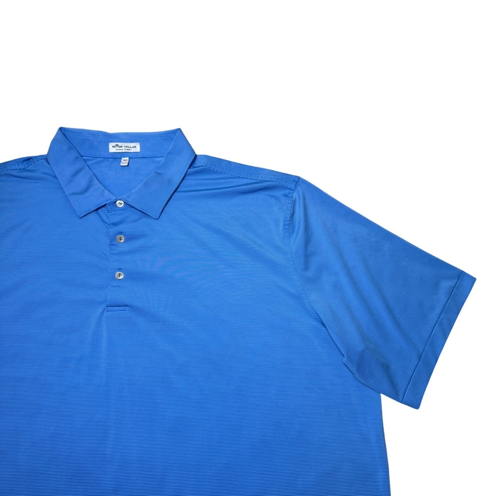 Peter Millar Summer Comfort Performance Polo Blue Striped Size 3XT Preppy Golf